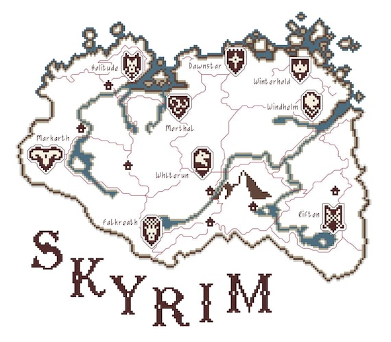 Skyrim Map Video Game Cross Stitch Pattern Etsy