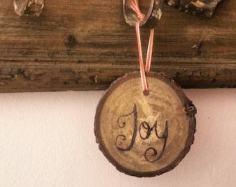 JOY Woodburned Christmas Ornament