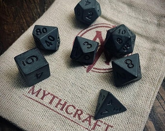 Matte Black Coal Obsidian Muted | DnD Dungeons and Dragons | Ancient Games Dice (7) | Plastic Polyhedral Dice