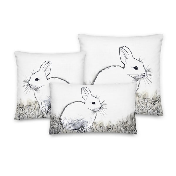 Cute White Bunny Cushion, Linen Feel, Machine Washable Cover with Shape Retaining Insert, Available in Three Sizes. FREE UK SHIPPING