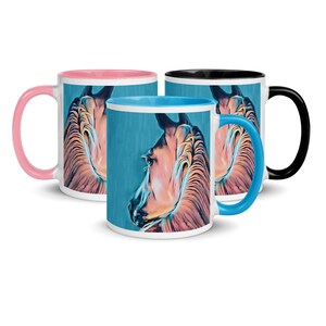 Horse Mug with Colourful Handle and Colour Inside, FREE UK SHIPPING
