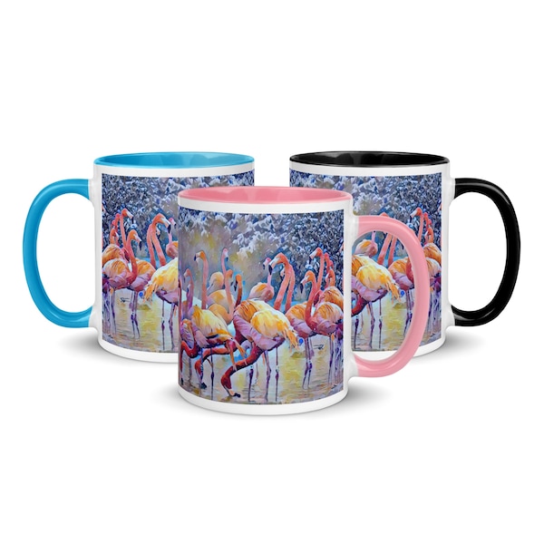 Mug flamants roses, passe au lave-vaisselle, passe au micro-ondes, avec poignée colorée et couleur à l'intérieur, livraison gratuite au Royaume-Uni