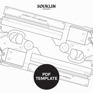 May include: A blueprint-style illustration of two 45 Long Colt pistols, labeled "EAGLE ARMS FACTORY." The image includes the text "PDF TEMPLATE" in a black circle, and the brand name "SOUKLIN - PROPS" at the top.