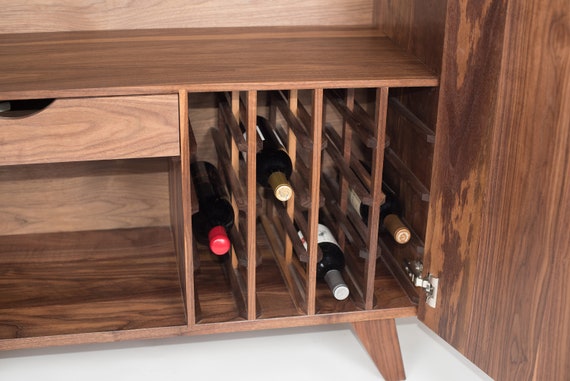 Torrey Bar Cabinet Solid Walnut Mid Century Credenza Liquor Etsy