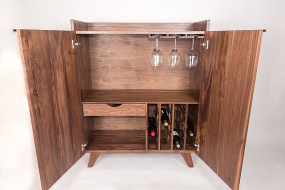 Torrey Bar Cabinet Solid Walnut Mid Century Credenza Liquor Etsy