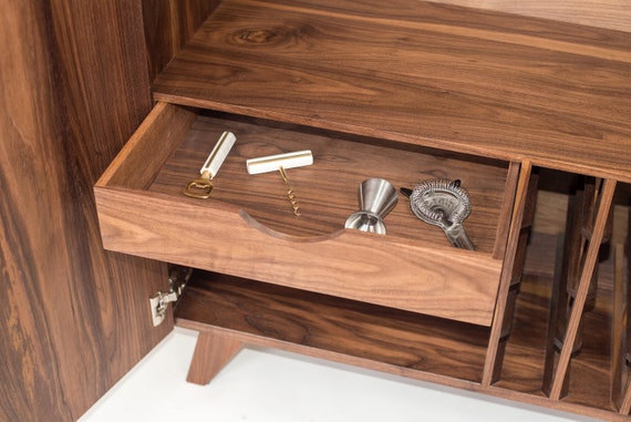 Torrey Bar Cabinet Solid Walnut Mid Century Credenza Liquor Etsy