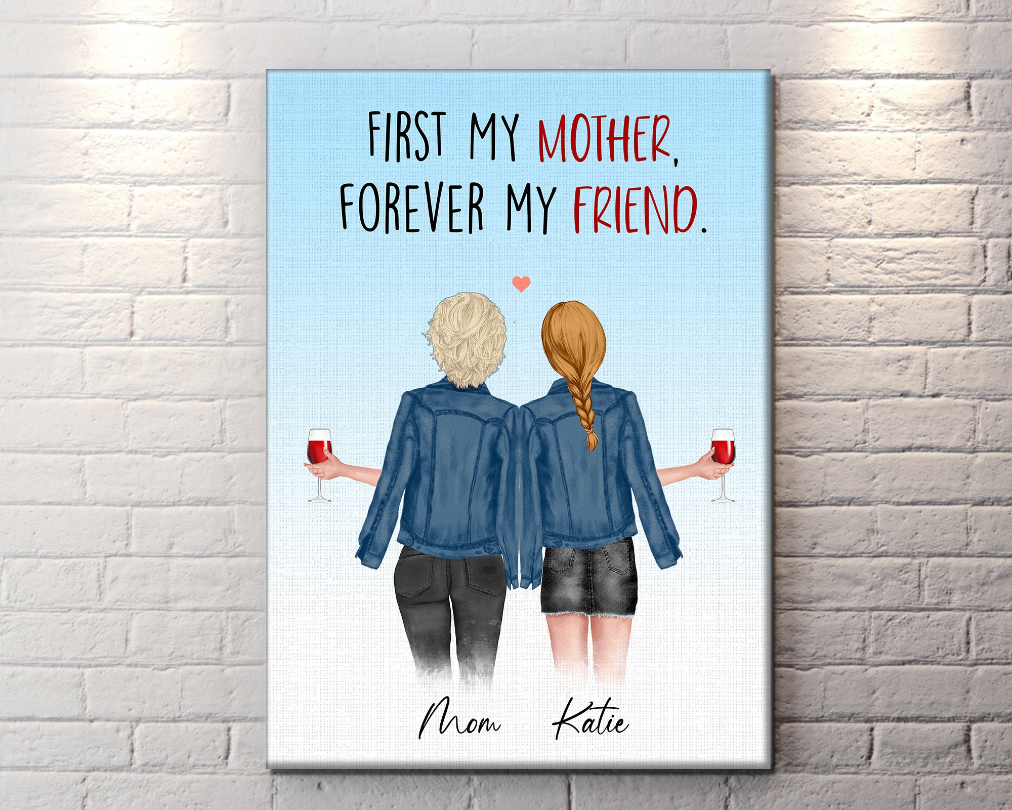 Personalized Mom And Daughter Canvas Custom Mom Daughter Art Etsy