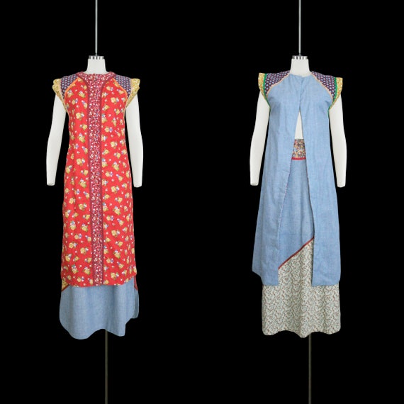 Vintage 1970s Reversible Maxi Skirt & Vest Set - D
