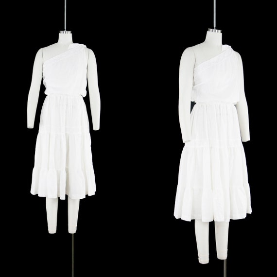 Vintage 1970s One Shoulder Dress - Asymmetrical Ti