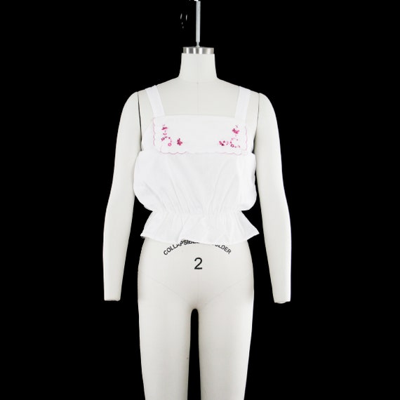 Vintage 1970s Embroidered Floral Tank - White - Pu