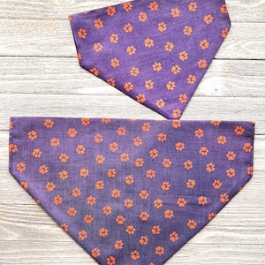 Chambray Purple and Orange Tiger Paws Dog Collar Bandana
