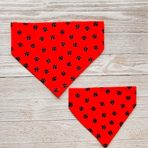 Red and Black Dog Paws Dog Collar Bandanas