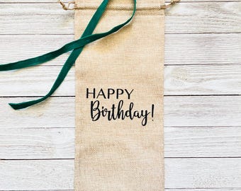 Happy Birthday Wine Gift Bag: Reusable Cotton Burlap Blend