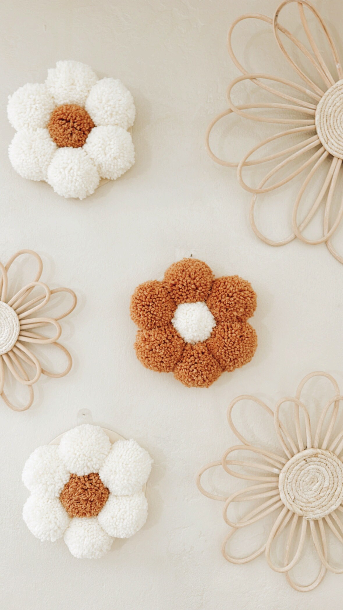 Pom Pom Wall Decor | Bella Accent Flower Set (SET OF 3) - Etsy - White Pom Pom Wall Decor