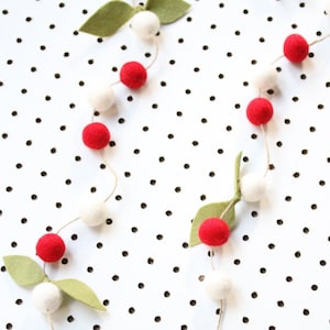 Felt Ball Garland | Red + White | Christmas Decor | Home Decor | 6&#39; | Ready to Ship