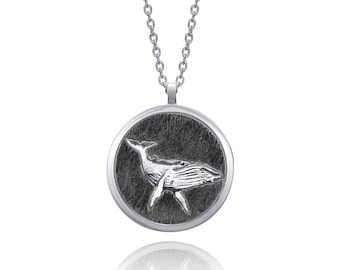 Humpback Whale Sterling Silver Round Handmade Animal Necklace (Black)