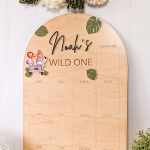 Wild One Birthday Boy Decorations, 1 Year Photo Board, Wood  Baby Keepsake