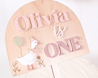 Personalized One Silly Goose Cake Topper: First Birthday Wood Keepsake