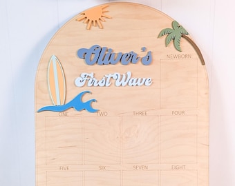 Personalized Surfing Theme First Birthday Photo Board: Beachy 1st Birthday Decor