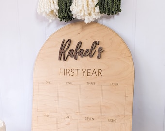 Personalized 1 year Photo Board: Engraved Wood, 1-12 Months