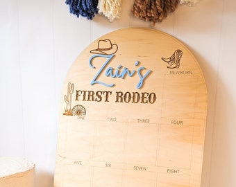 My First Rodeo, First Birthday Board, Cowboy Birthday Party Decorations, 1st Birthday Photo Banner, Wood Photo Board