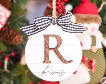 Initial Ornament, Monogram Ornament, Family Name Ornament, Farmhouse Christmas Decor, Personalized Christmas Ornaments, Custom Name Ornament