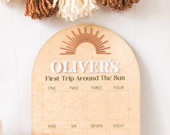 First Trip Around the Sun Birthday, 1 Year Photo Board, Baby Space Party Decoration