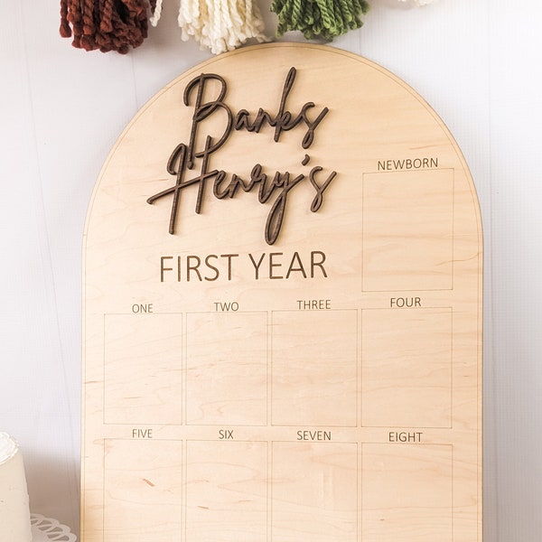 First Year Photo Board, One Year Of, Wood Photo Board, 1st Birthday Board, First Birthday Decorations Boy, Milestone Board, Baby Shower Gift