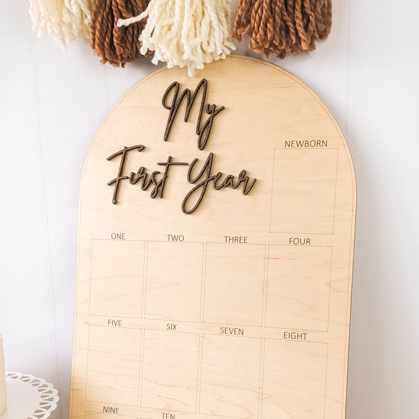 One Year of Photo Board,  Wood Photo Board, Milestone Board, 1st Birthday Board, First Birthday Decorations Girl, 12 Months Photo Banner