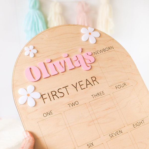 Daisy 1st Birthday, One Groovy Girl, First Birthday Board, Groovy Party Decor, My First Year Photo Board, One Year Of