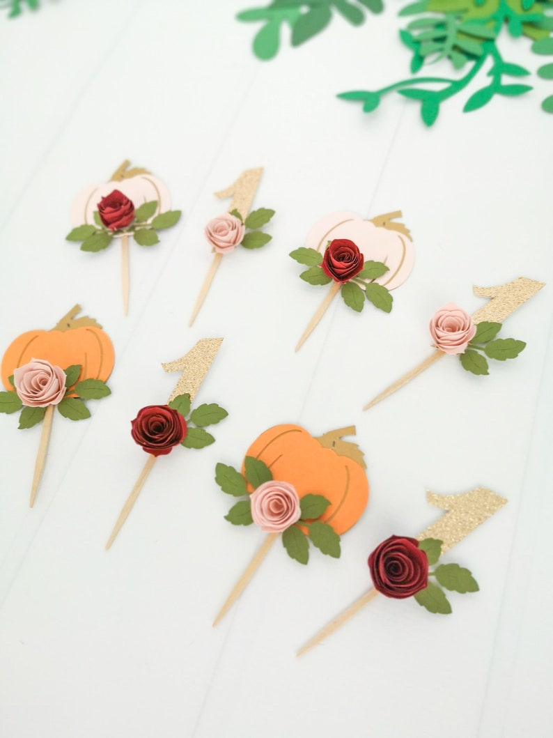 Pumpkin Cupcake Toppers Our Little Pumpkin is Turning One Etsy