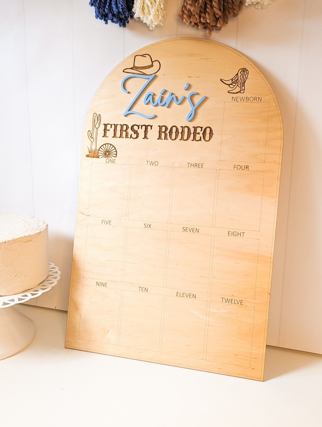 First Rodeo Birthday Photo Board: 1 Year Personalized Cowboy Wood Party ...