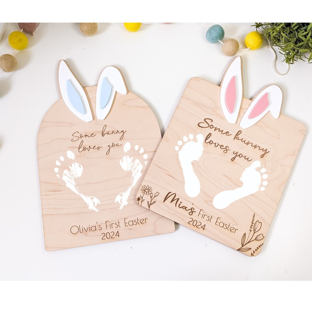 First Easter Signs Personalized Baby First Easter Footprint Sign, Gift DIY Wood Keepsake ...