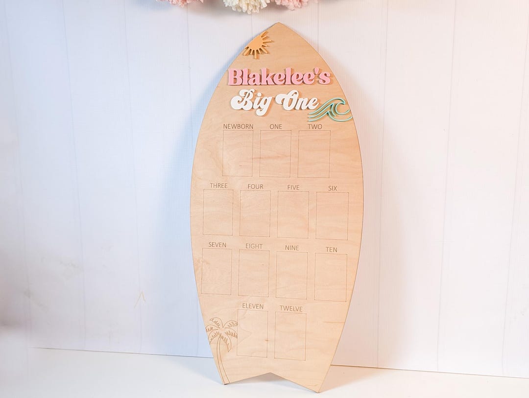 The Big One First Birthday Photo Board, Personalized Wood Beach Theme ...