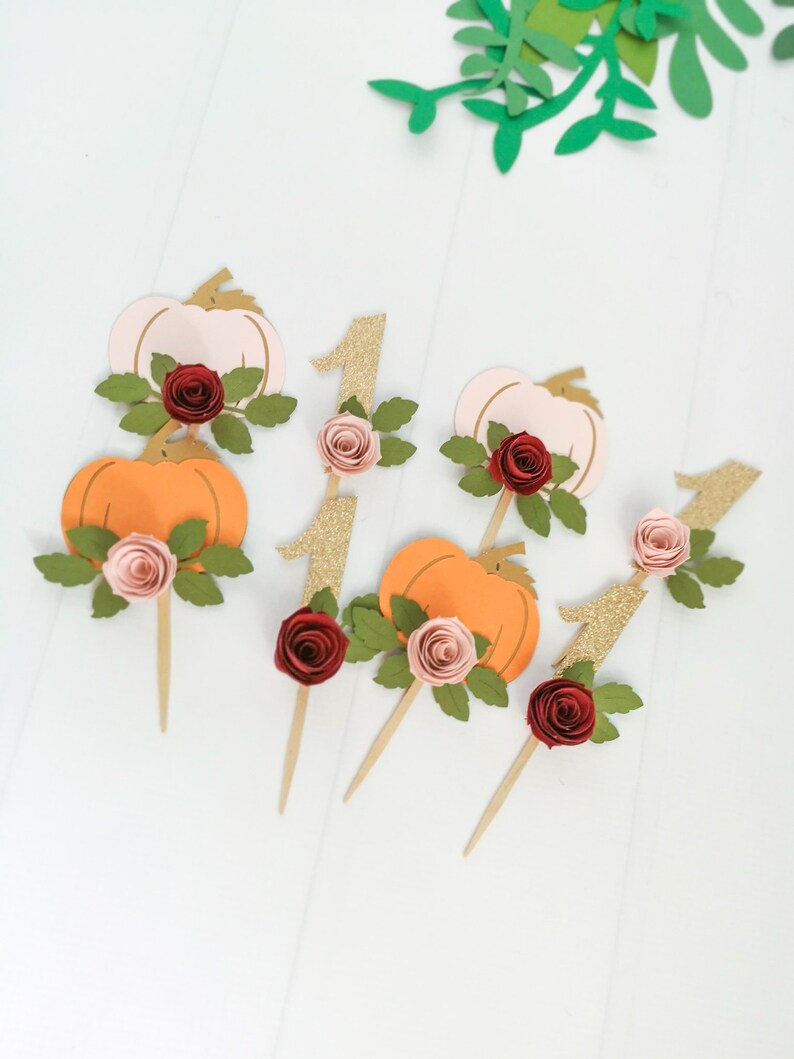 Pumpkin Cupcake Toppers Our Little Pumpkin is Turning One Etsy