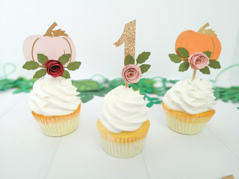 Pumpkin Cupcake Toppers Our Little Pumpkin is Turning One Etsy