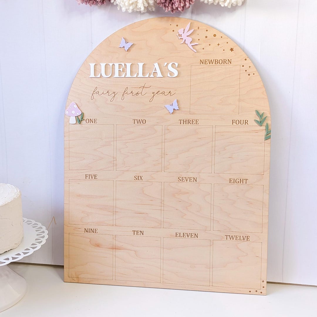 Fairy First Birthday Decorations, 1 Year Photo Board Wood Milestone ...