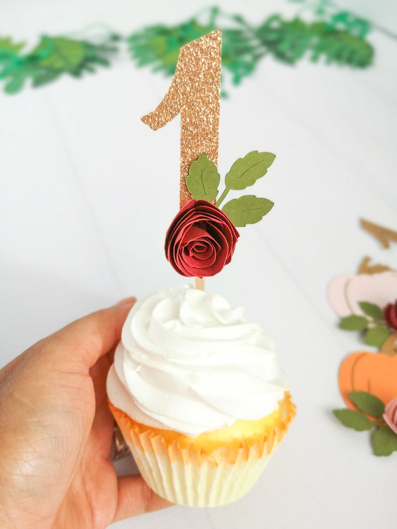 Pumpkin Cupcake Toppers Our Little Pumpkin is Turning One Etsy