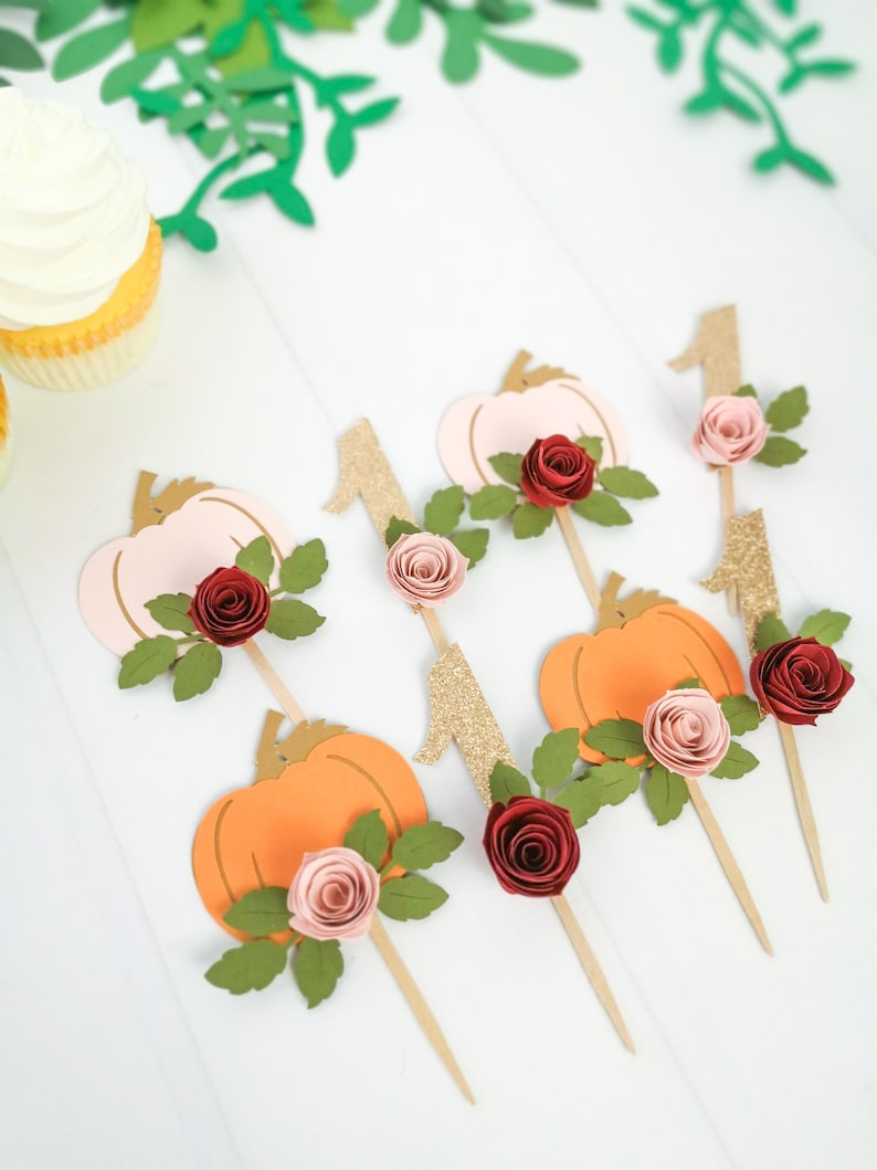 Pumpkin Cupcake Toppers Our Little Pumpkin is Turning One Etsy