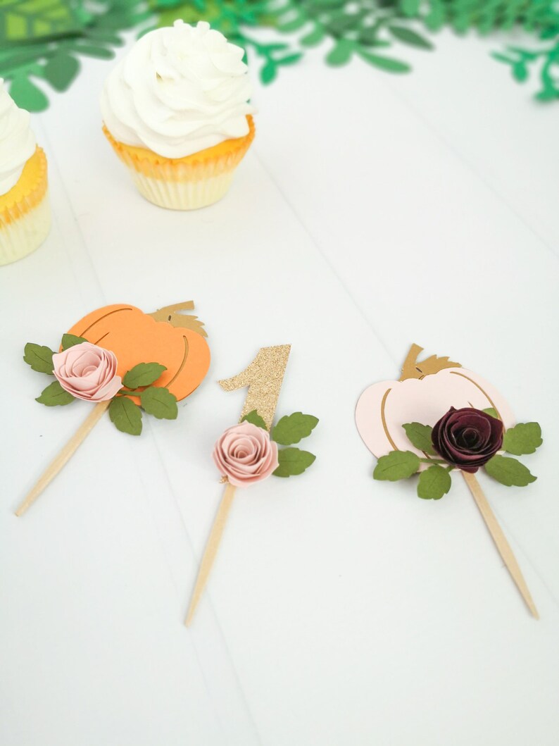 Pumpkin Cupcake Toppers Our Little Pumpkin is Turning One Etsy