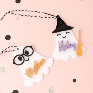 Personalized Halloween Basket Tag: Acrylic Ghost Trick or Treat Bag image 1
