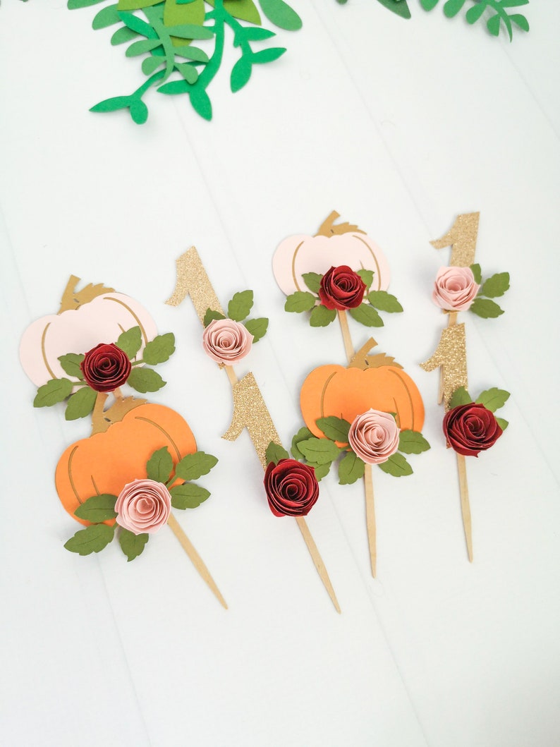 Pumpkin Cupcake Toppers Our Little Pumpkin is Turning One Etsy