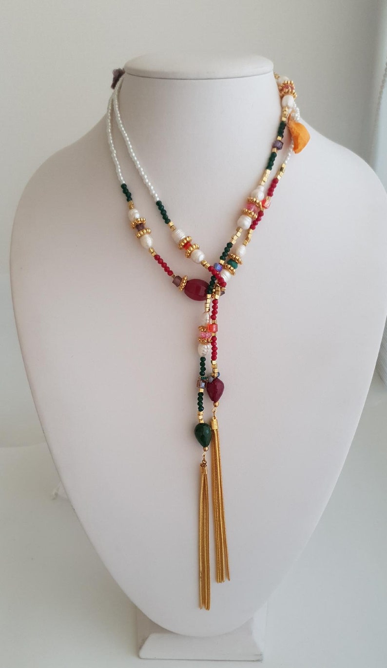 Pearls bead lariat necklace for women beaded multi strand Etsy