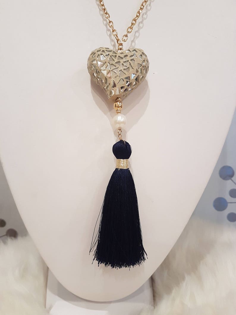 Heart and Tassel Necklace Boho Jewelry.