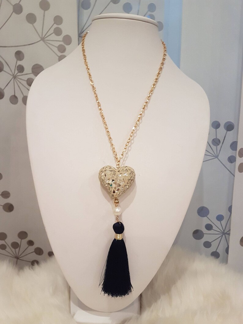 Heart and Tassel Necklace Boho Jewelry.
