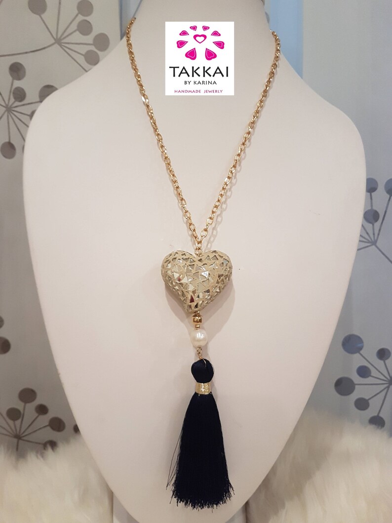 Heart and Tassel Necklace Boho Jewelry.