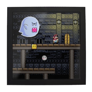 Super Mario World Vanilla Ghost House 3D Shadow Box for Gamers Handmade Wall Art Unique Gaming Gift Retro Video Game Decor image 3