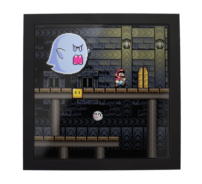 Super Mario World Vanilla Ghost House 3D Shadow Box for Gamers Handmade Wall Art Unique Gaming Gift Retro Video Game Decor image 3