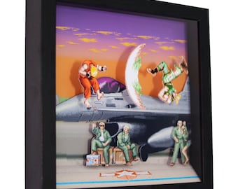 Handmade Super Street Fighter 2 Shadow Box: Guile Stage Gamer Wall Art