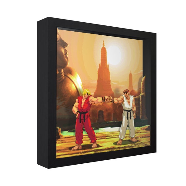 Capcom vs. SNK (Ken & Ryu) - 3D Shadow Box for Gamers | Handmade Wall Art | Unique Gaming Gift | Retro Video Game Decor | Gaming Room